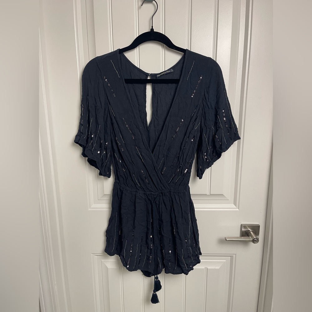 Abercrombie & Fitch: Dark Blue Short Sleeve Romper